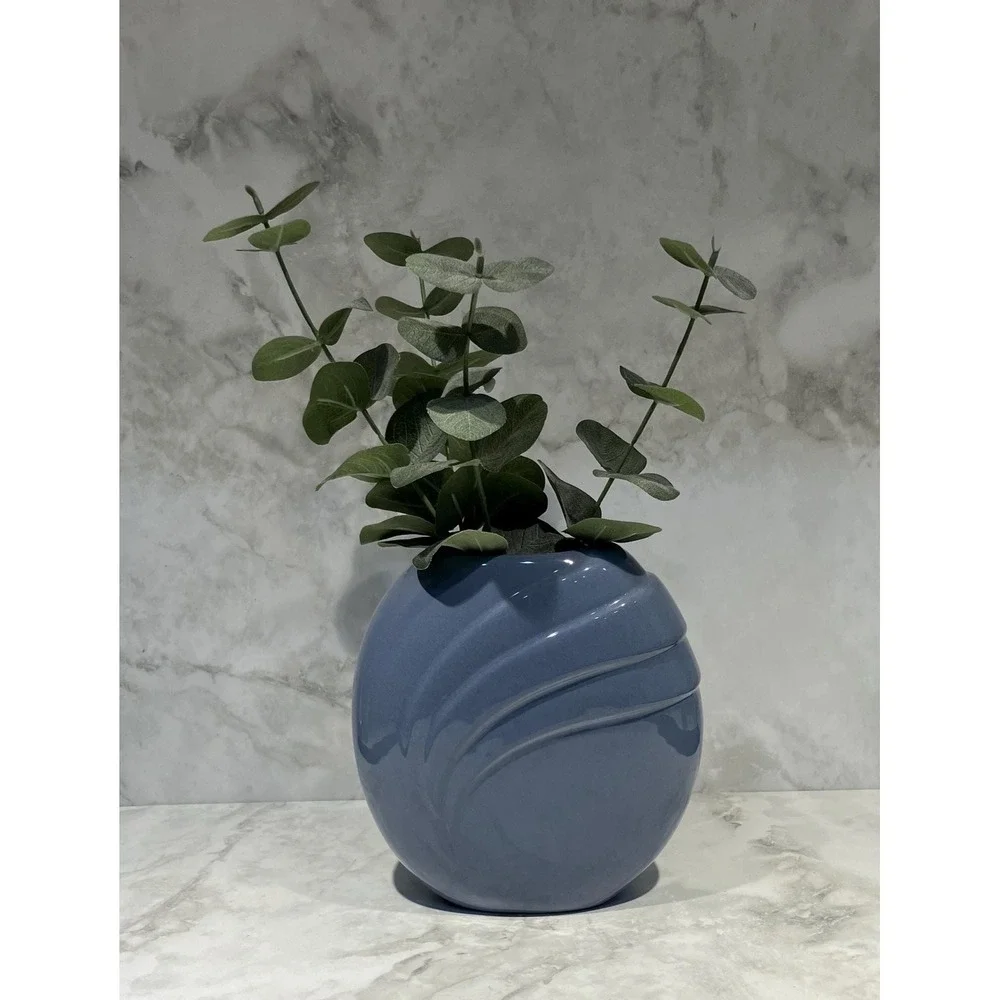 Vtg Haeger 1980s Art Deco Revival Pleated Draped Circular Ceramic Vase 7.5